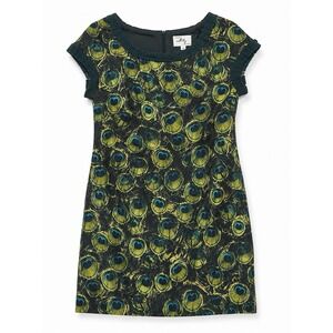 Milly of New York Size 2 100% Silk Peacock Feather Print Shift Dress Made USA